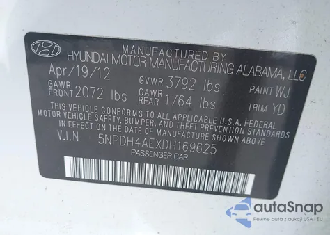 2013 Hyundai Elantra Gls z USA, uszkodzony, nr VIN 5NPDH4AEXDH169625